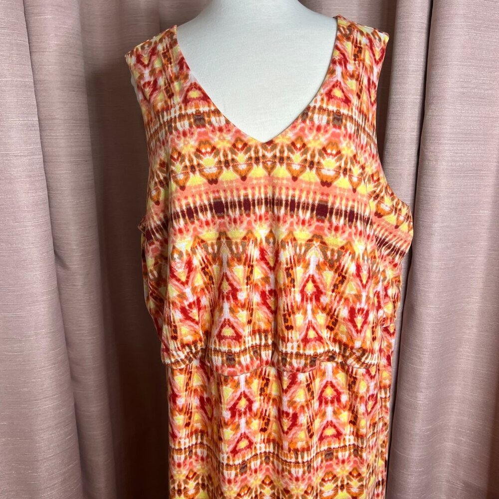 Faded Glory 3X (22W-24W) Coral Combo Sleeveless Maxi Dress V-Neck Tie-Dye